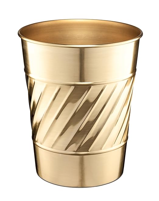 Monarch Abode Metal Bathroom Trash Can – Waste Basket for Bedroom Office Desk &amp Dorm Handcrafted Wave Embossed Durable Decorative Brushed Gold Small Trash Can Bathroom Garbage Bin Wastebasket