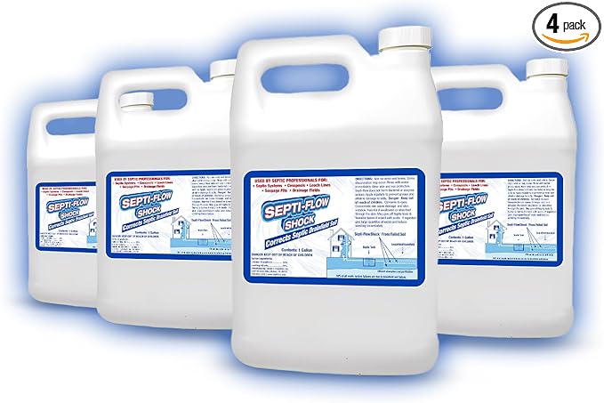 Septi-Flow Shock | Septic Drainfield Repair Solution Clears Leach Fields Dissolves Hardened Deadpan Soil Complete Treatment One Gallon - 128 Fl Oz (Pack of 4) - Drain Field Treatment