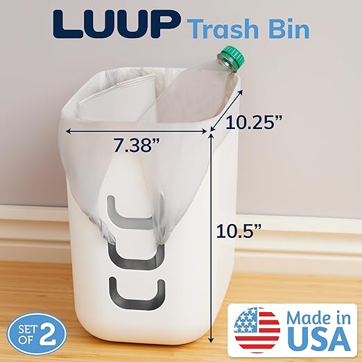 STORi Luup Bathroom Wastebasket 2pk Secure Grocery Bags Plastic Garbage Container for Vanity Laundry Room Kitchen Office 2.5 Gallon White Made in USA