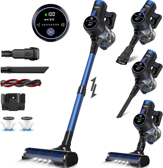 V8 Cordless Vacuum Cleaner Powerful Suction Stick Vacuum 55Mins Runtime Wireless Lightweight Handheld Vacuum Cleaner for Home Hardwood Floor Carpet Car Pet Hair Cleaning (Blue)