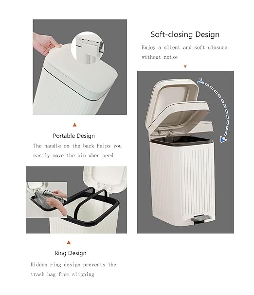 Feisco Small Trash Can with LidSmall Bathroom Trash Can with Foot Pedal and Press Type LidSlim Step-On Trash Bin Wastebasket Garbage Can for KitchenBathroom Office Bedroom (White 2.6 Gallon)