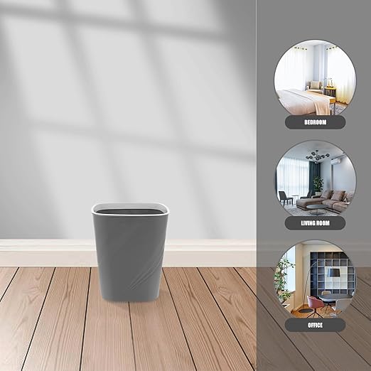 Lidless Small Garbage Can with Press Ring for Secure Bags Grey Plastic Trash Bin for Bathroom Kitchen Bedroom Office Easy Clean Space-Saving Wastebasket for Home Use