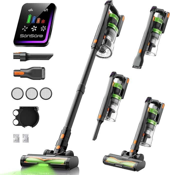 SunSare Cordless Vacuum Cleaner 55KPa 650W 70Mins Vacuum Cleaner for Home V-Anti-Tangle Stick Vacuum with Scented Tablet Upgraded dust Emptying Cup Vacuum Cordless for Pet Hair/Carpet/Floors