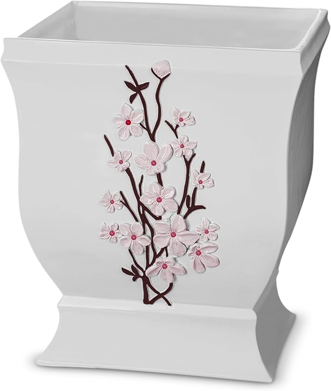 Creative Scents Vanda White Trash Can 1.48 Gal / 5.6L - Decorative Designed Wastebasket - Durable Small Bathroom Trash Can - Waste Basket for Bathroom Powder Room Bedroom Or Living Room Decor
