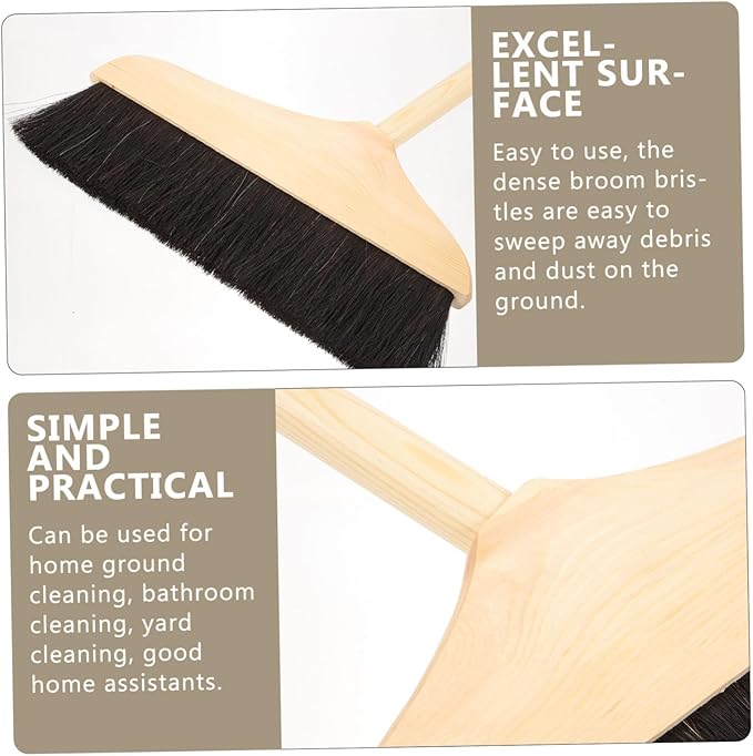 STOBOK Horse Hair Broom with Horsehair Bristles and Stainless Steel Handle Soft Broom for Sweeping Indoor Hardwood Floors Ideal for Home Hair Salon and Pet Hair Removal