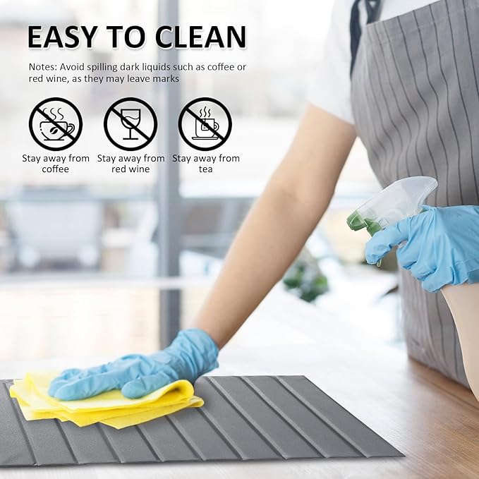 Large Stone Dish Drying Mat for Kitchen Counter 24x16 Inch - Super Absorbent Quick Dry Diatomaceous Earth with PU Leather Foldable Space Saving Stone Bath Mats for bathroom