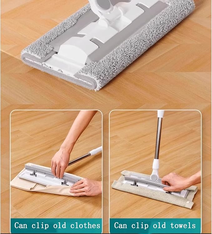 Mopping Floor Mop with 3 Washable Microfiber Pads Wet and Dry Use Floor Cleaning System Cloth Mop Flat Mop with Clip 40cm Cleaning mop