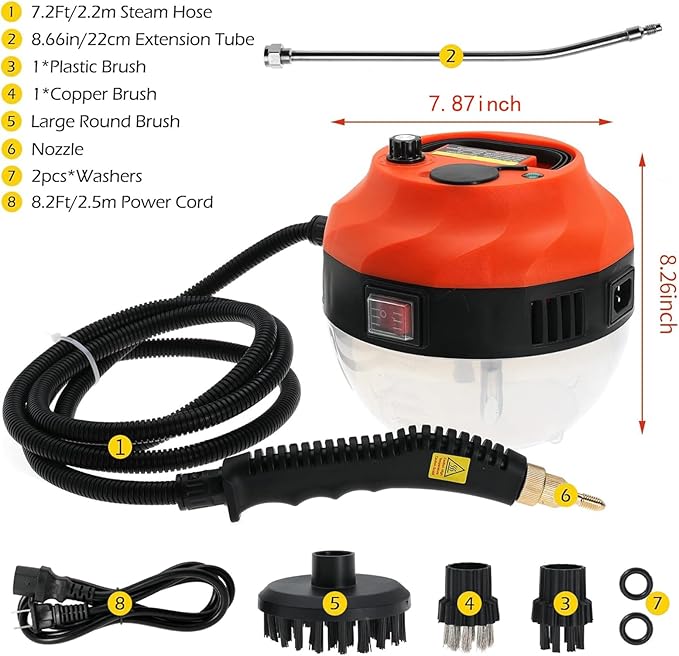 Handheld Steam Cleaner2500W Steam Cleaner High Pressure Steamer for Cleaning Handheld Portable Steam Cleaners for Home Steamer for CarUpholstery Kitchen Bathroom Grout and Tile