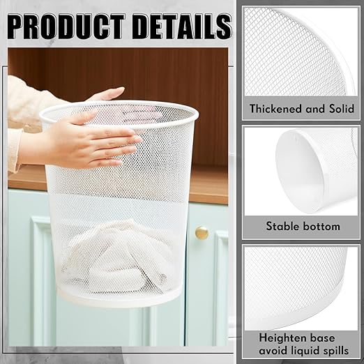 Zeyune 6 Pack White Office Trash Can Bulk Mesh Trash Can 6 Gallon Metal Wire Mesh Waste Paper Basket Round Small Garbage Bin for Office Bathroom Home Bedroom Kitchen Dorm