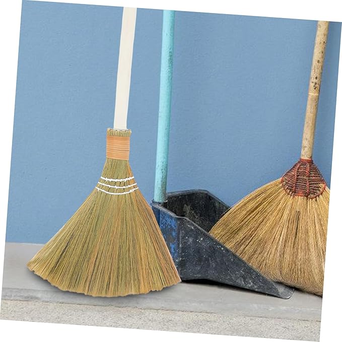 Alipis 2pcs Efficient Dust Removal Handmade Straw Broom Removable Handle for Household Cleaning