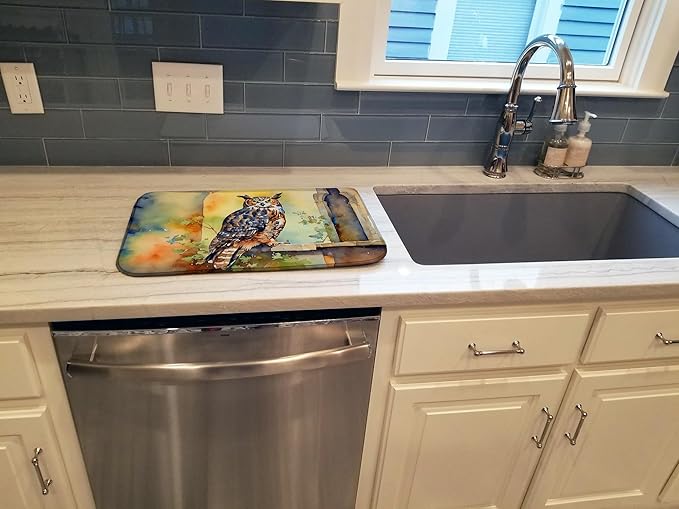 Caroline's Treasures DAC3226DDM Great Horned Owl Dish Drying Mat Absorbent Dish Drying Mat Pad for Kitchen Counter Dish Drainer Mat for Countertop 14 x 21 Multicolor