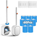 2-Pack Disposable Toilet Brush &amp Wand Kit Wall-Mounted Auto-Closing Caddies with 60 Refills Deep Cleaning System with Pre-Loaded Scrubber for Rust &amp Hard Water - Mess-Free Modern Design