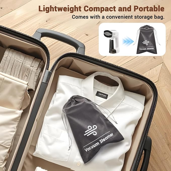 Vacuum Steamer for Clothes 3200Pa Suction Handheld Clothes Steamer Dual Mode LED Display Portable Travel Steamers for Clothes Steaming &amp Ironing 2 In 1 160ml Water Tank (for 110-120V) - Whit