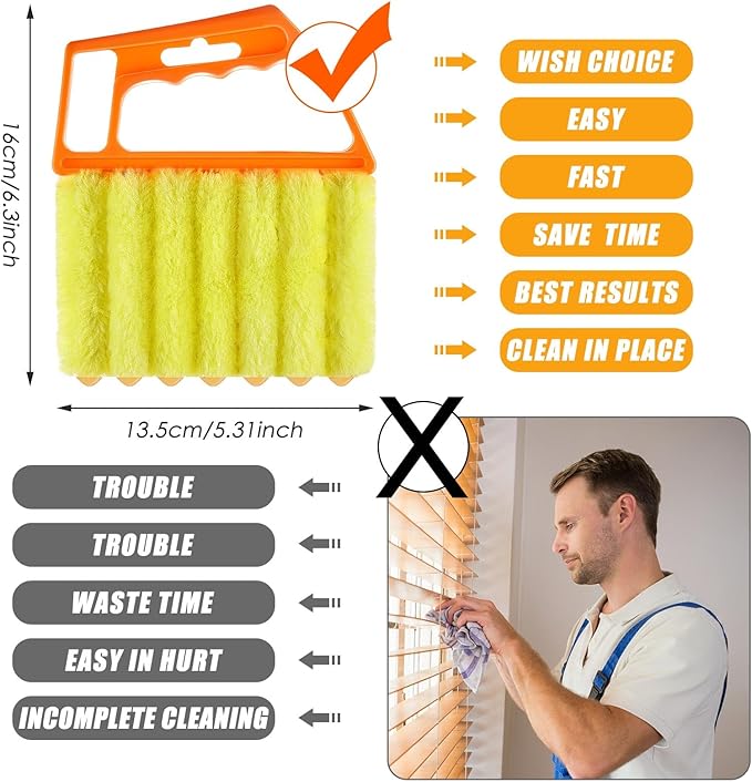 Maxdot 12 Pcs Blind Cleaner Duster Tool 7 Finger Dusting Cleaner Tool Handheld Blind Dusters for Cleaning Washable Mini Brush for Air Conditioner Wood Blinds Window Dust Dirt Yellow