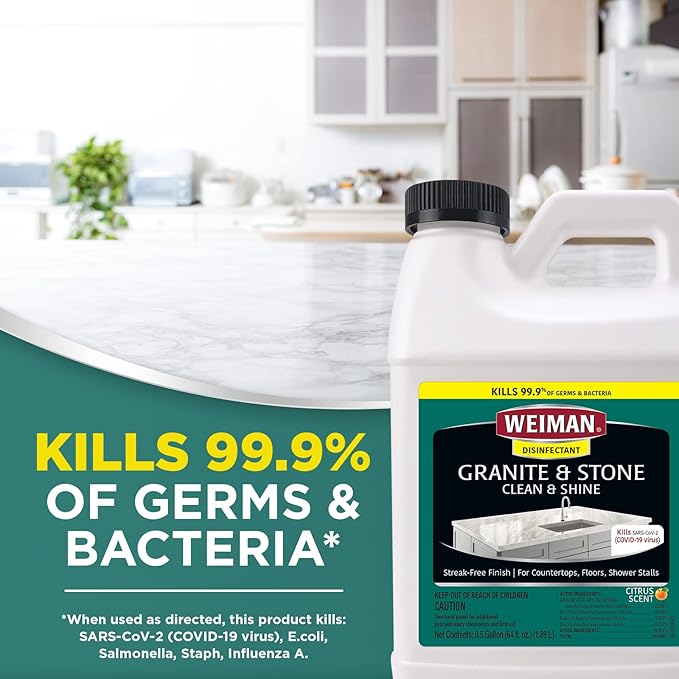 Weiman Disinfecting Granite Daily Clean &amp Shine Refill 64 Oz - Safely Clean Disinfect and Shine Granite Marble Soapstone Quartz Quartzite Slate Limestone Corian Laminate Tile Countertop (Pack of