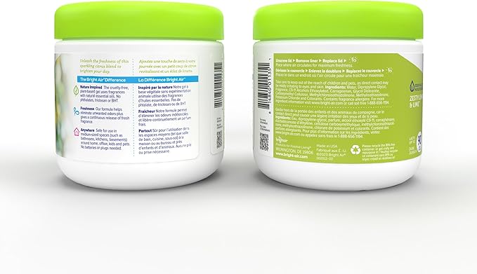 Bright Air 14 oz. Super Odor Eliminator For Medium-Size Spaces Zesty Lemon &amp Lime Scent Case of 6 Air Freshener Natural Essential Oils Lasts Up to 90 Days Each