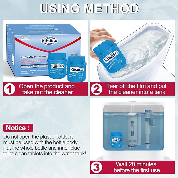 KIISIISO Toilet Bowl Cleaners-9 Bottles Blue Toilet Bowl Cleaner Tablets in Bottles with Sustained-Release Technology Upgraded Automatic Cleaning Solution Prevent Stain Build Up 63.5 oz