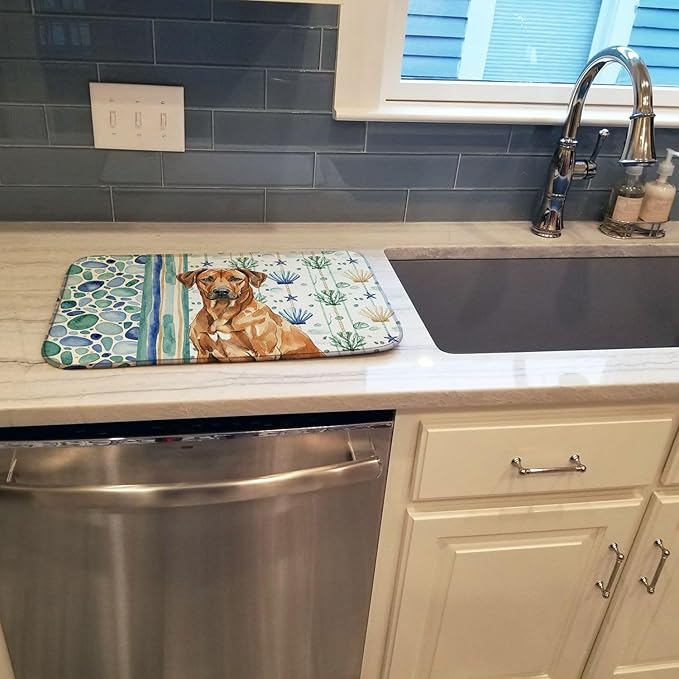 Caroline's Treasures Rhodesian Ridgeback Coastal Sea Glass Dish Drying Mat Absorbent Dish Drying Mat Pad for Kitchen Counter Dish Drainer Mat for Countertop 14 x 21 Multicolor