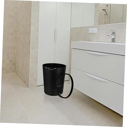 ABOOFAN Large Capacity Marble Pattern Wastebasket with Press Ring Round Plastic Garbage Bin for Bathroom Office and Bedroom Use Modern Design Trash Container