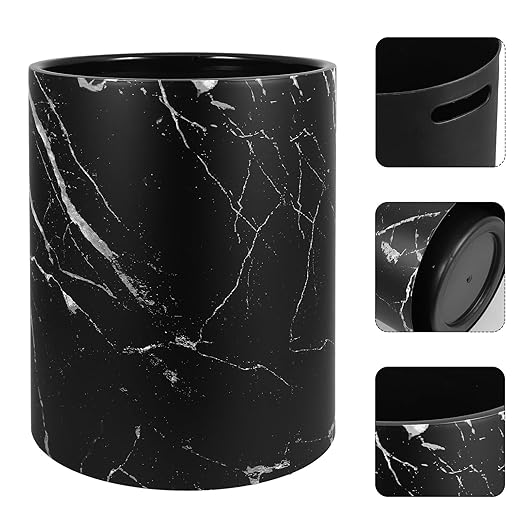 Modern Marble Pattern Trash Bin for Home and Office Lidless Wastebasket for Bedroom Bathroom Kitchen and Stable Garbage Container Stylish Black Trash Can