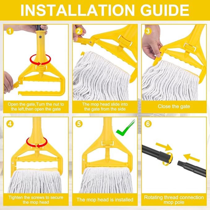 Commercial Mop with 3 Extra Large Replacement Heads59 Long Handle Heavy Duty Industrial Mops for Floor CleaningLooped-End String Wet Cotton Mop for HomeKitchenOfficeGarageConcrete/Tile Floor