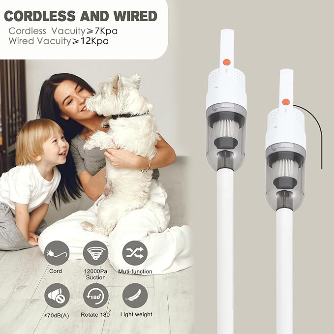 6-in-1 Lightweight Stick Vacuum Cleaner with 350W Powerful Motor Mini Portable Household Handheld Vacuum Cleaner for Domestic Hard Floors Carpets and Pet Hair(Porcelain White Corded)