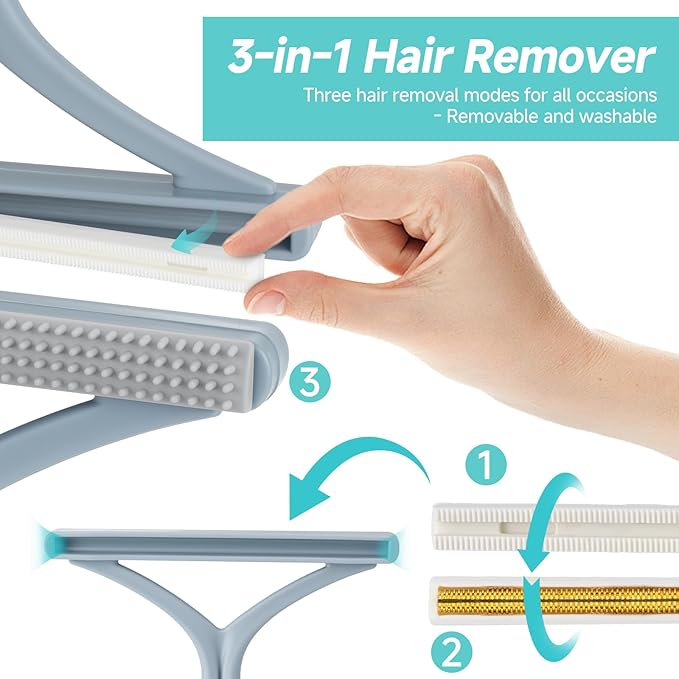 Carpet Rake for Pet Hair Removal Tool Reusable Pet Hair Remover Broom Dog&ampCat Hair Remover Scraper Rake with 54” Adjustable Long Handle 3 Pcs Carpet Brush Rake for Rugs Mats Couch Furniture