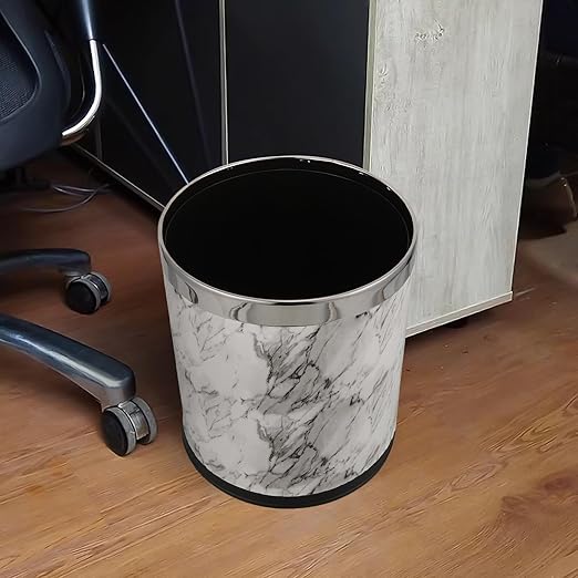 Marble Pattern Trash Bin with Spacious Design for Bathroom Bedroom Living Clean Wastebasket Stable Non-tip Household Garbage Container for Office and Home Use