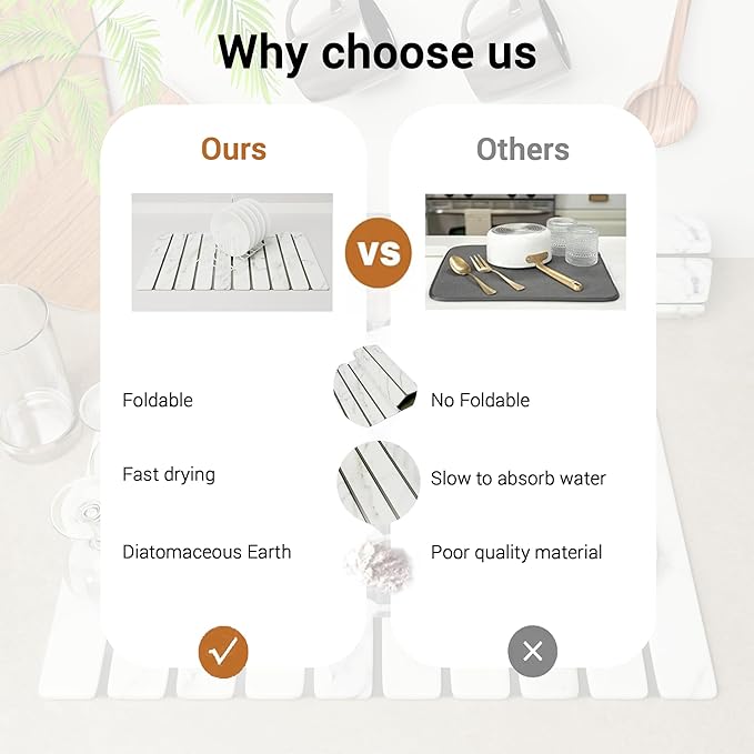 HavenMat – Large Stone Dish Drying Mat (24”x16”) with Bamboo Rack &amp Brush | Quick-Dry Diatomite Counter Mat for Dishes Glassware Plants &amp Pets | Grey Kitchen Drying Stone (Marble)