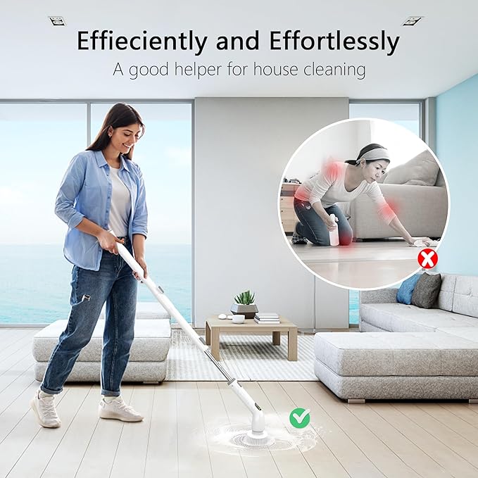 Electric Spin Scrubber 2024 New Full-Body IPX7 Waterproof Cordless Bathroom Scrubber with 4 Replaceable Heads Adjustable Extension Handle Shower Cleaning Brush for Bathtub Grout Tile Floor