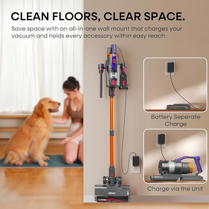 KIPMAX Cordless Vacuum Cleaner 50KPa 550W Stick Vacuum for Home 70Mins Anti-Tangled Vacuum Cleaner for Pet Hair/Carpet/Floor Self-Standing Vacuum with Rechargeable Battery LED Display&ampAromathe