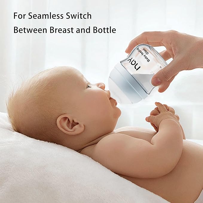 Natural Glass Baby Bottle Wide Neck Newborn Anti-Colic Baby Bottle Clear 3oz(Pack of 4) Includes 4Pcs Slow Flow Nipple(SS) 0 Months+
