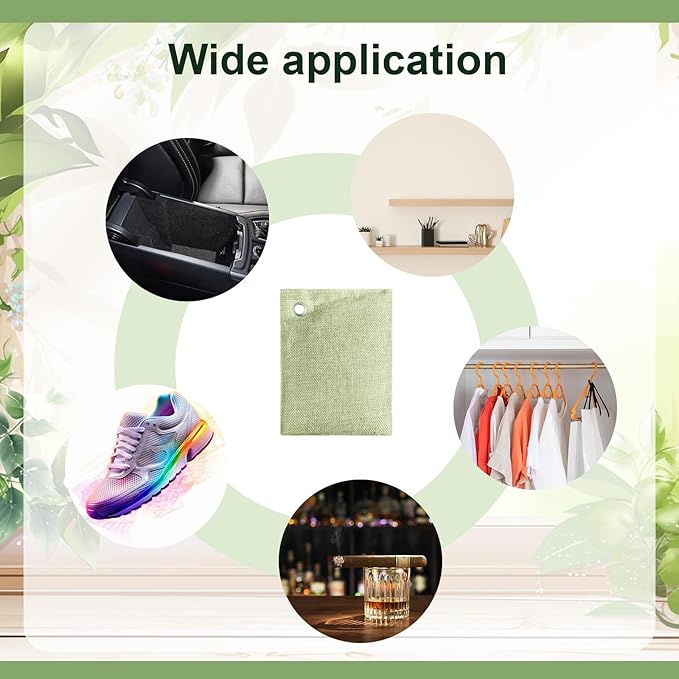 Nuanchu 24 Pcs Activated Charcoal Odor Absorber 50g/100g/200g Air Purifying Bamboo Charcoal Bags Natural Shoe Odor Absorber Deodorizer Absorbers for Fresh Car Home Closet Pet Basement Smell(Green)