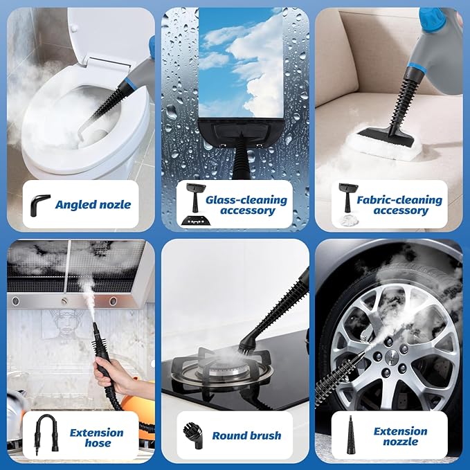 KIATO Handheld Steam Cleaner Hand Held Steamer for Cleaning Home Portable Pressurized Steamers for Upholstery Furniture Sofa Couch Floor Tile Grout Bathroom Grey SC23