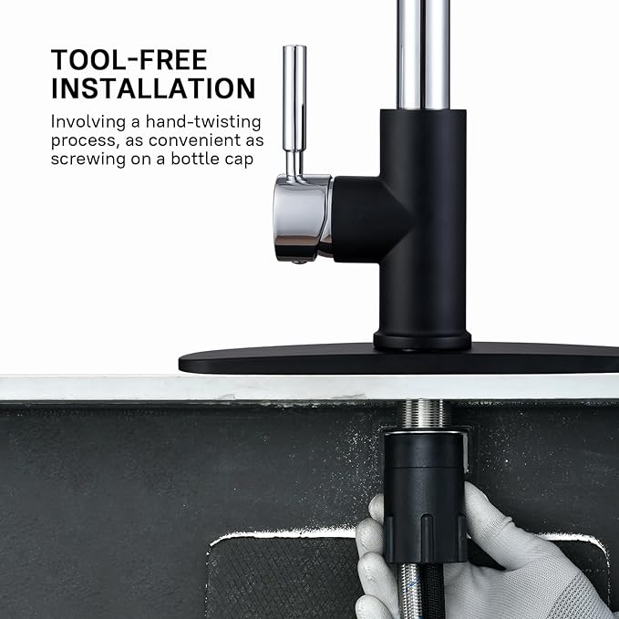 WEWE Kitchen Sink Faucet Pull Down Kitchen Faucet Black and Chrome Kitchen Faucet with Sprayer Stainless Steel Single Handle one or Three Hole for Laundry bar Kitchen Sinks