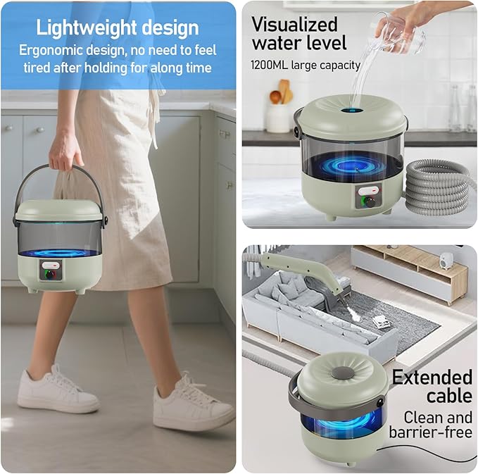 1500W Powerful Handheld Steam Cleaner with 6 Attachments - 45 Mins Runtime 1600mL Tank for Deep Cleaning Upholstery Car Kitchen Tile &amp Grout - Chemical-Free 248°F Steam (110V)
