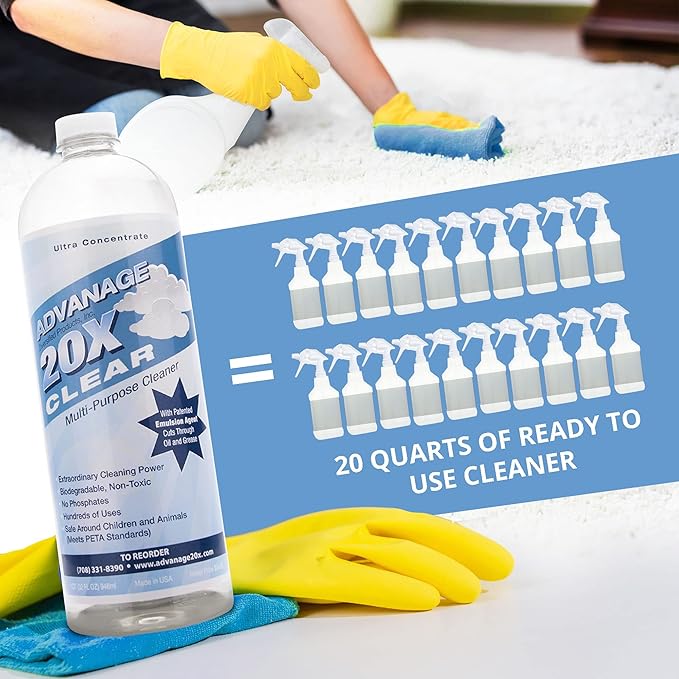 Advanage 20X All Purpose Cleaner Concentrate - The Wonder Cleaner Unscented for All Surfaces Around Bathroom Kitchen Oil and Grease | Multi Purpose Cleaner for Household Cleaning Solution | 32 Fl Oz