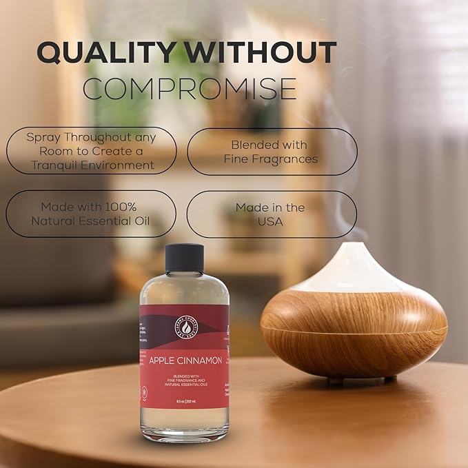 Aroma Country Apple Cinnamon Diffuser Oil - Luxury Essential Oils for Diffuser Refill &amp Air Freshener Room Spray - Long-Lasting &amp Natural Home Fragrance Apple Cinnamon Scented Oil (8.5 Fl. oz
