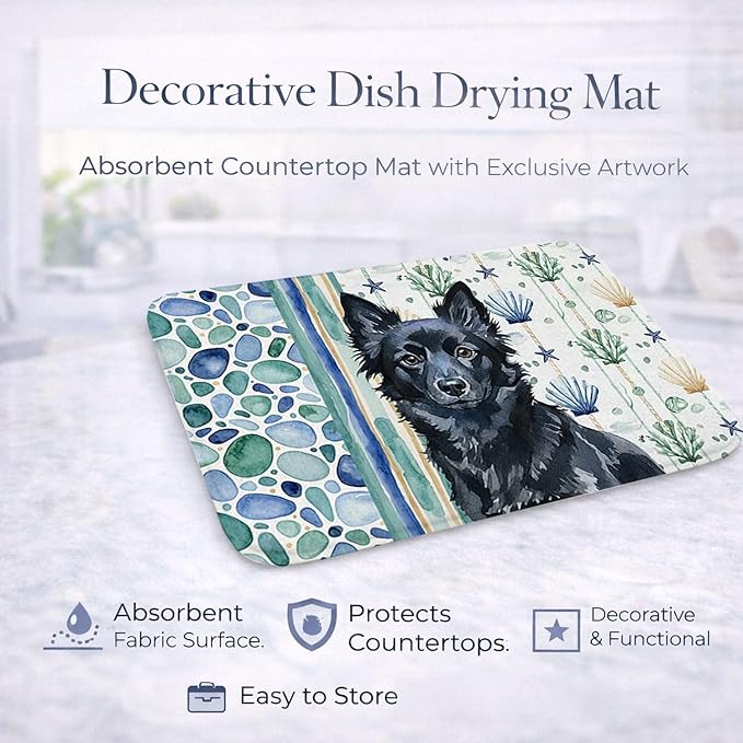 Caroline's Treasures Schipperke Coastal Sea Glass Dish Drying Mat Absorbent Dish Drying Mat Pad for Kitchen Counter Dish Drainer Mat for Countertop 14 x 21 Multicolor
