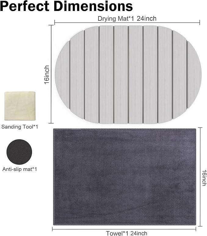 Stone Dish Drying Mat for Kitchen Counter24(L)×16(W) Collapsible Fast-Drying Diatomaceous Earth Mats with Towel Sanding ToolVersatile Stone Drying Mats for Cups Dishes Bottles