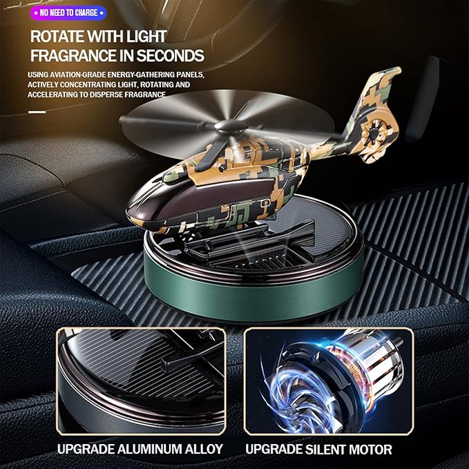 Solar Energy Rotating Helicopter Air Freshener Al Alloy Diffuser Purifier Odor Eliminator Car Perfume Interior Aesthetic Decoration (Blue Camouflage)