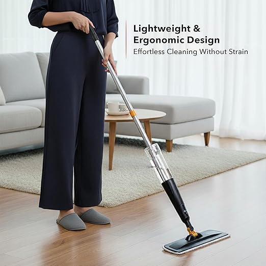 OVENTE Microfiber Spray Mop for Floor Cleaning with Refillable Bottle Washable and Reusable Pad 360° Spin Flat Cordless Wet Scrubber for Hardwood Ceramic Laminate and Vinyl Tiles Black CTM121BGD