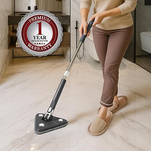 OVENTE Wall Cleaner Mop with 50 Adjustable Handle Squeegee Reusable and Easy to Clean Microfiber Pad 360° Triangular Cleaning Tool Duster for Painted Walls/Baseboard/Window/Floor Grey CTM311GY