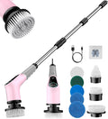 Dovety Electric Spin Scrubber Cordless Cleaning Brush Shower Scrubber with 8 Replaceable Brush Head Power Cleaning Brush with Extension Handle 2 Adjustable Speed for Bathtub Grout Tile Floor