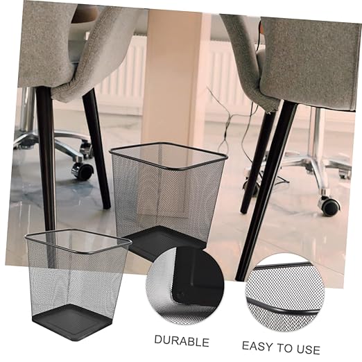 2pcs Sturdy Metal Wire Wastebasket Hollow Design Office Trash Can for Home and Office Use Black Color Sturdy and Lightweight for Desk and Tabletop