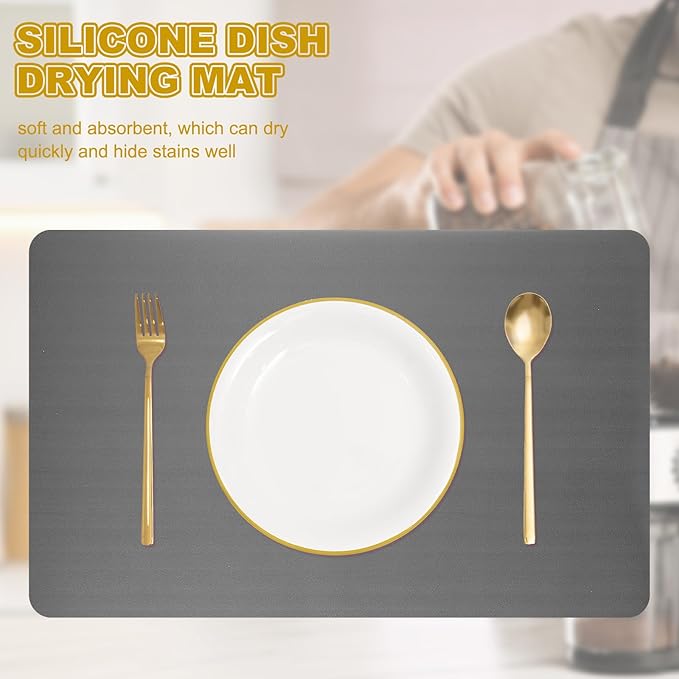 uxcell Dish Drying Mat for Kitchen Counter 31.5 x 19.6 Dish Drying Pad Light Grey