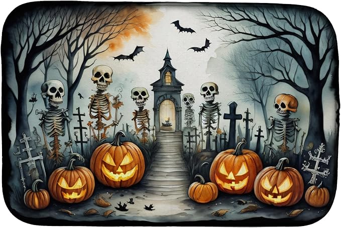 Caroline's Treasures DAC2272DDM Skeleton Spooky Halloween Dish Drying Mat Absorbent Dish Drying Mat Pad for Kitchen Counter Dish Drainer Mat for Countertop 14 x 21 Multicolor