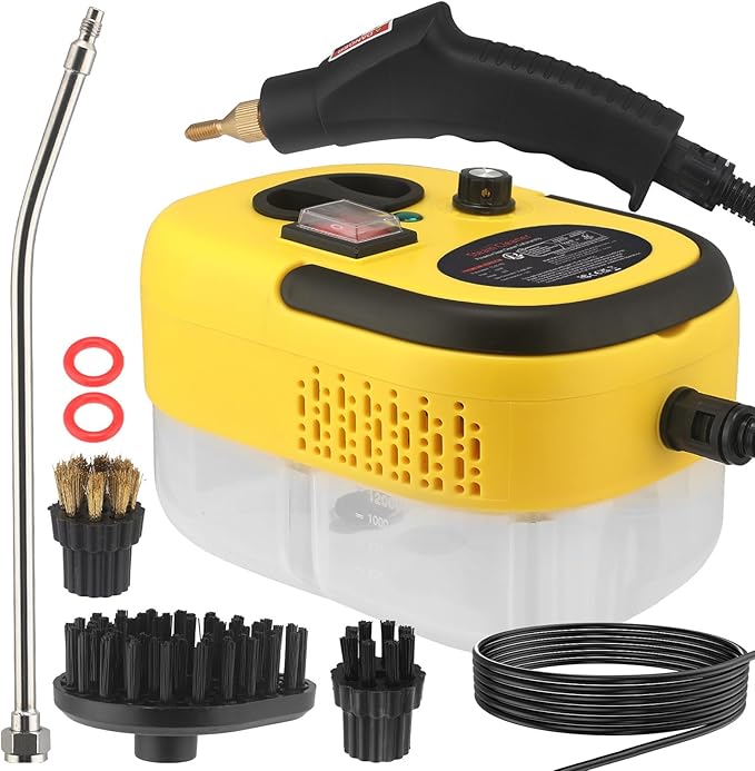 Handheld Steam Cleaner 1500W High Pressure Steam Cleaner with 6 Gear Adjustable and 4 Multi Surface Accessories for Tile Stove Appliance Carpet Mattress (US plug)