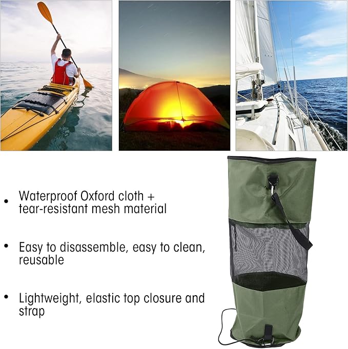 Reusable Boat Trash Bag Waterproof Mesh Garbage Bag for Boat Lightweight Portable Outdoor Trash Storage with Elastic Top and Buckle Strap for Kayaking Camping Travel