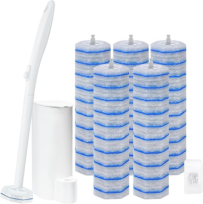 Disposable Toilet Brush and Holder Set with 50 PCS Toilet Wand refills for Clorox Wall Mounted Disposable T-oilet Bowl Wand Kit for Bathroom Sink &amp Bathtub Touchless T-oilet Cleaning System